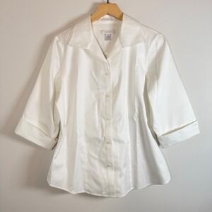 Chico's No Iron 100% Cotton White 3/4 Sleeve Button Up Shirt Size 1 Medium
